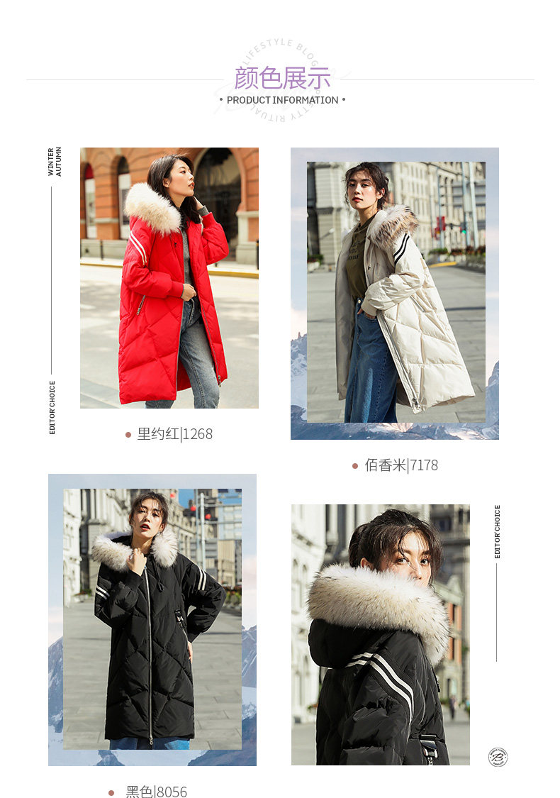 波司登旗下 冰洁 女士加厚中长款 貉子毛领羽绒服 90%含绒量 图6