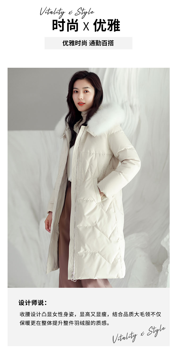 波司登旗下 冰洁 女士修身过膝款 狐狸毛领羽绒服 90%含绒量 图2