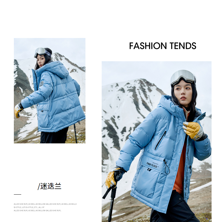 冰洁 女中长款 工装风连帽羽绒服 90鸭绒 图16