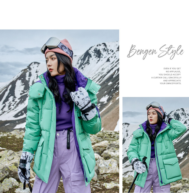 冰洁 女款 工装风连帽羽绒服 90鸭绒 充绒量173g 图18