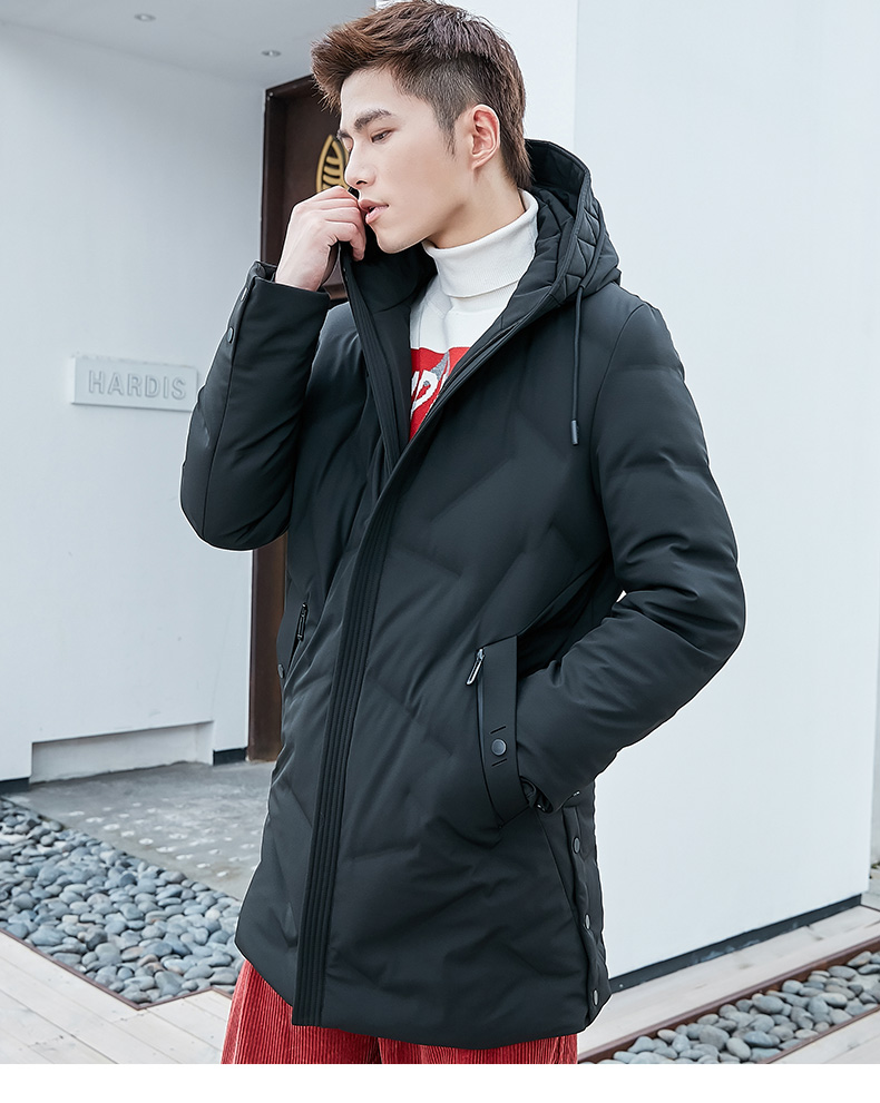 波司登旗下 冰洁 男士中长款连帽羽绒服 90%含绒量 图1