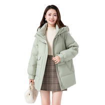 Flying in the Snow 2024 Autumn and Winter New Womens Short Hooded Stand Collar Down Jacket Simple Solid Color Elegant Temperament Versatile
