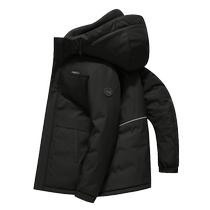 Snow medium fly 2023 autumn Winter new mens short section Lianhood down jacket Windproof Warm Business Gentleman Dark Casual