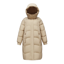 Flying in the Snow 2024 Autumn and Winter New Womens Long Down Jacket Removable Hat Loose Cocoon Style Mom Fashion Khaki