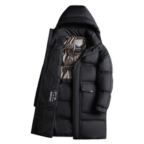 Flying in the Snow 2023 Autumn and Winter New Mens Mid-Length Hooded Down Jacket Business Casual Gentleman Black Warm and Windproof