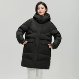 Демисезонный длинный бархатный утепленный белый пуховик с капюшоном, средней длины, утиный пух