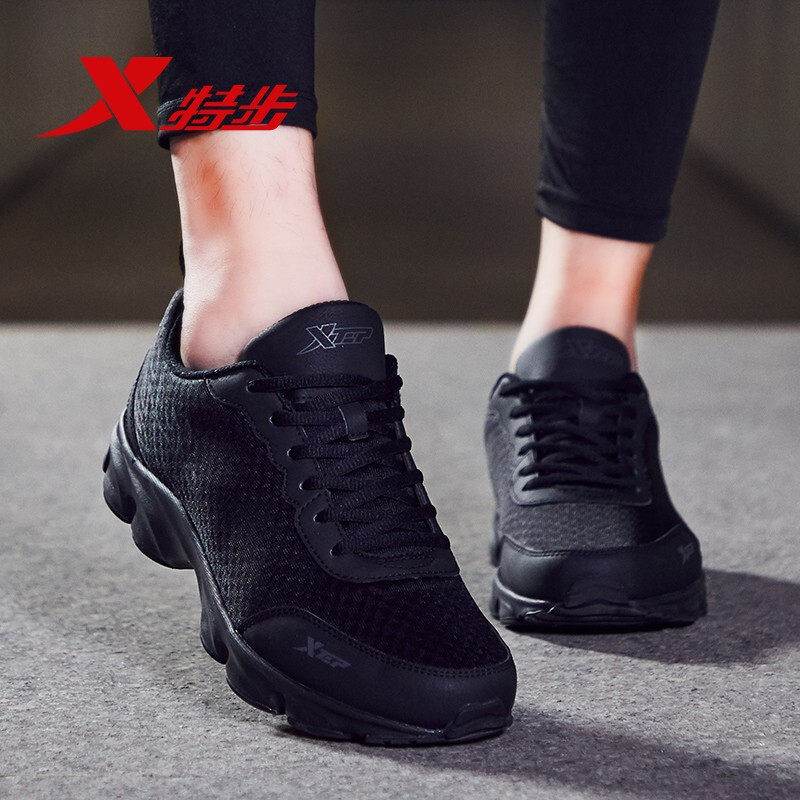 Xtep men's shoes mesh breathable summer sneaker brand casual shoes pure black elevated running shoes running shoes