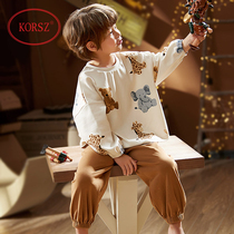 Childrens pajamas boys cotton long-sleeved spring and autumn children boys middle and large children summer thin cartoon home clothes set