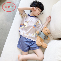 Childrens pajamas Boys summer short-sleeved ice silk thin section boys middle and older children baby silk air conditioning clothes home suit