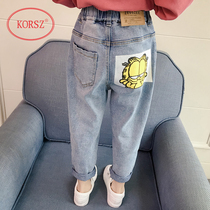 Girls  jeans 2020 spring and Autumn new western style Korean version of the big childrens loose harem pants childrens long pants tide