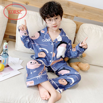 Childrens pajamas Boys spring and autumn long-sleeved pure cotton thin section boys middle and large children baby children cotton home clothes set