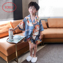 Childrens pajamas Boys summer thin ice silk short-sleeved suit Summer loose middle and large boys boys silk home clothes