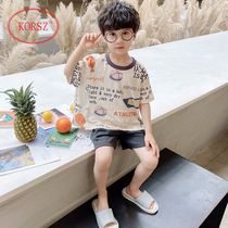 Childrens pajamas Boys summer short-sleeved cotton thin air-conditioning clothes Big children baby little boy home clothes set