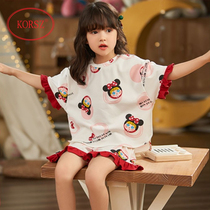 Girls  pajamas summer thin short-sleeved pure cotton cute princess girl childrens cotton home clothes set