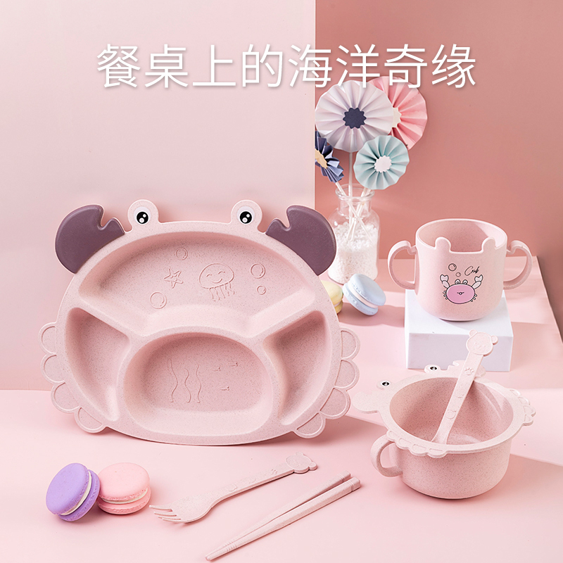 Children's Dinner Plate Set, Food-Grade Wheat Straw Divided Plates, Cute Cartoon Design for Girls and Boys Children's Dinner Plate Set, Food-Grade Wheat Straw Divided Plates, Cute Cartoon Design for Girls and Boys