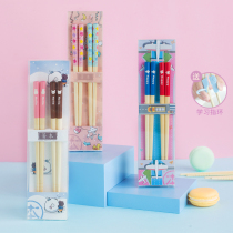 Childrens chopsticks two 4-year-old household non-slip bamboo chopsticks 5 baby 8 children cute cartoon 6-year-old solid wood head short fast