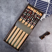 Chopsticks household solid wood high-grade long fast child personalized tableware non-slip gift Japanese family package 5 pairs wooden fast