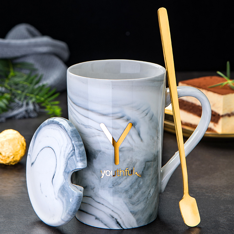Creative Nordic ceramic mug with lid spoon personality trend mug coffee cup male and female domestic water cup couple cup