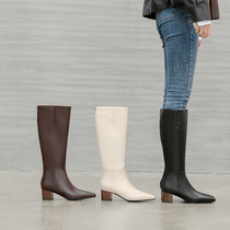 2019 new rider boots female high cylinder display slim and velvety square head small middle cylinder Inron overfire net red long boots