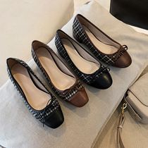 Korean version 2020 new butterfly knot small fragrant wind single shoe woman flat bottom heel coarse heels 100 hitman Temperament Womens Shoes