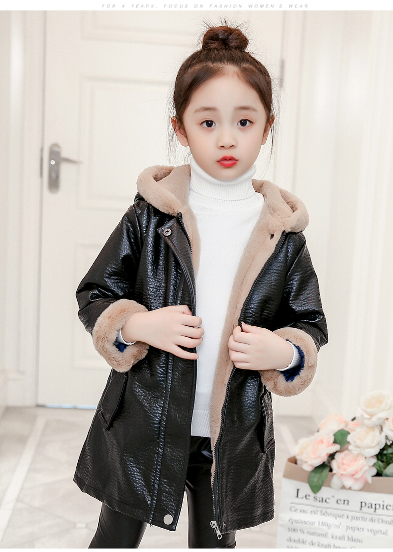 Áo khoác da nữ 2018 mới sóng mùa thu đông quần áo trẻ em áo khoác độn cotton cộng với nhung dày ở bé trai PU ngoại khí áo khoác phao trẻ em