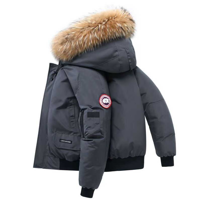 Off-Season Clearance Trendy Short down Jacket for Couples, Men's and Women's Hooded Fur Collar Flight Jacket, Thickened Warm Coat Off-Season Clearance Trendy Short down Jacket for Couples, Men's and Women's Hooded Fur Collar Flight Jacket, Thickened Warm Coat
