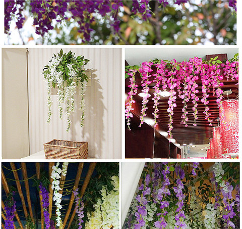 Mô phỏng Hoa Wisteria Mã hóa Cây mây Cây Hoa giả Hoa tím Nhựa Trang trí nội thất đám cưới Trần hoa - Hoa nhân tạo / Cây / Trái cây cây giả trang trí