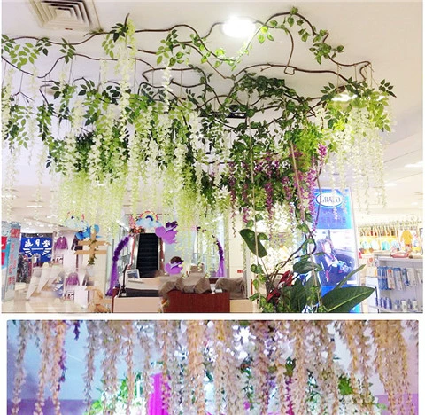 Mô phỏng Hoa Wisteria Mã hóa Cây mây Cây Hoa giả Hoa tím Nhựa Trang trí nội thất đám cưới Trần hoa - Hoa nhân tạo / Cây / Trái cây