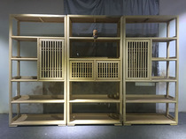 New Chinese ash wood bookcase Antique bookcase combination Modern simple Bogu frame Zen paint-free solid wood display cabinet