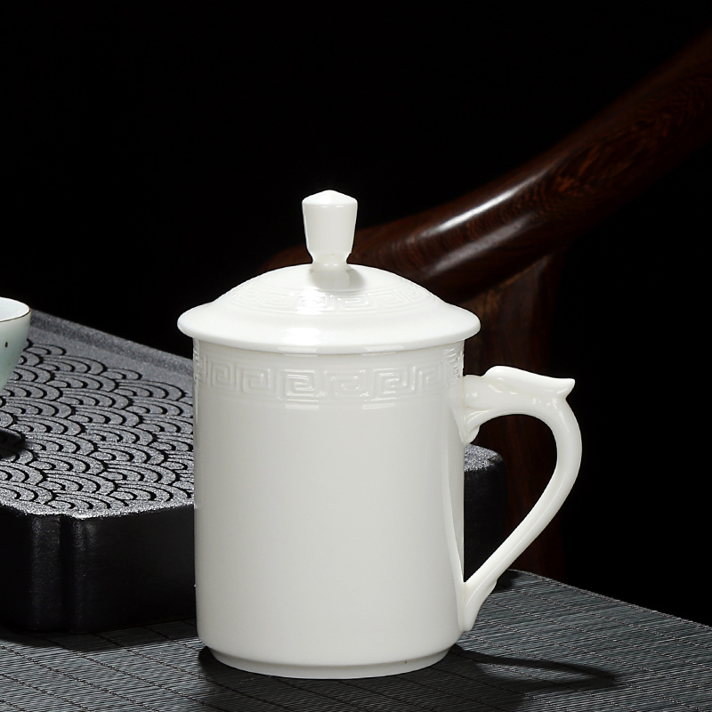 Defied white porcelain dragon and pineapple office cup handmade jade porcelain with cover master's cup meeting room tea cup logo custom-made