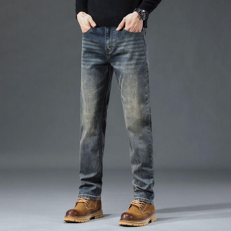 [Thick Style for Autumn and Winter] Lee26 New Product Daily Casual Elastic Slim Fit Straight Five-Pocket Jeans for Men Trendy Brand