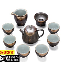 Chengxian Taiwan silver spot gilt gold tea set set set of retro rust household simple side pot ceramic gift box