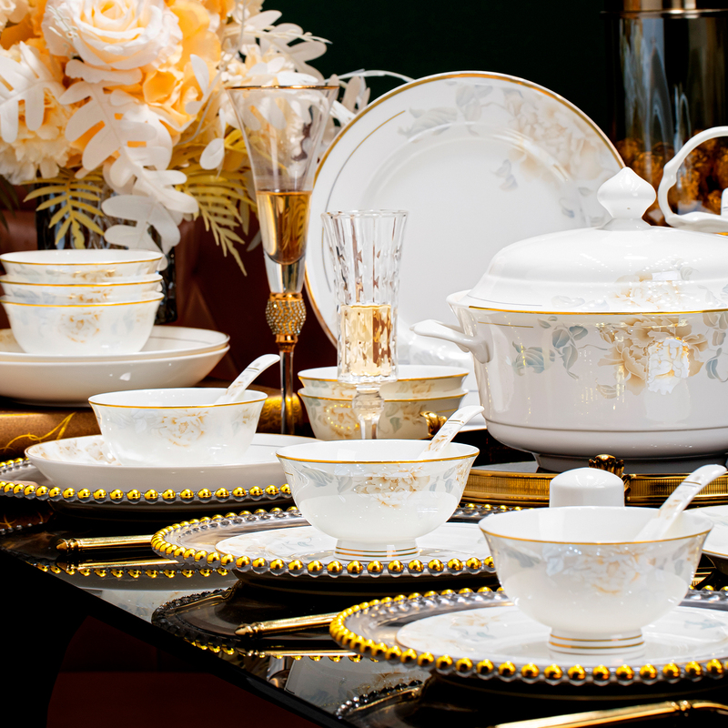 Dinnerware Set for Home Use, Light Luxury Ceramic, High Aesthetic Value, Jingdezhen Tableware Set, Bowls, Plates, Chopsticks, Housewarming Gift