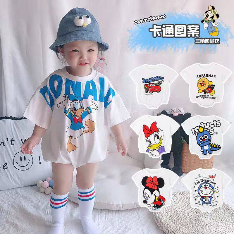 Baby jumpsuit short-sleeved triangle romper summer baby cotton bag fart romper cute cartoon children's clothes