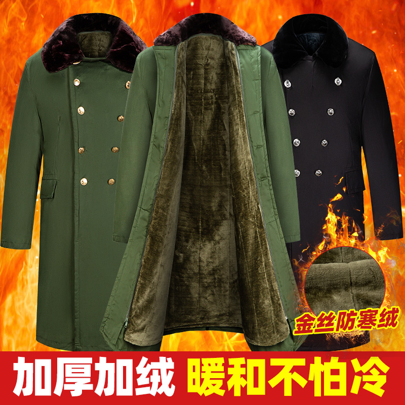 Gush thickened Military cotton coat men's winter Anti-cold old style Palao cotton clothes Long version green old-style Northeastern big cotton padded jacket