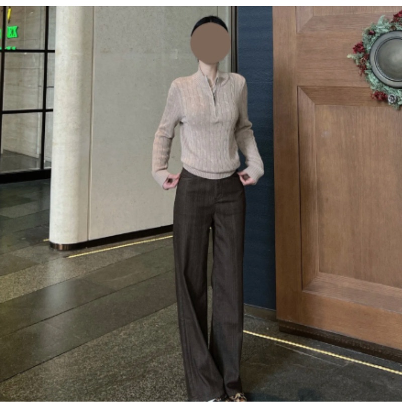 Miner Latte Coffee Color Light Luxury Herringbone Texture Commuter Straight Brown Slimming Draped Sports Trousers