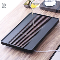 Simple copper wearing solid wood Black Gold Stone natural stone drainage Chinese style modern simple home office big and small tea table