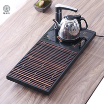 Tassel copper wear solid wood Wujin Stone tea tray household Stone tea table living room tea tray simple office home