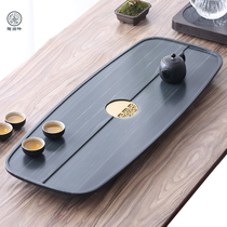 Wood grain stone whole black wood grain Stone tea tray Chinese style rectangular drainage tea table simple stone household Tea Sea tray