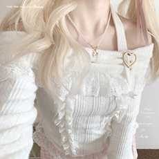 Вечерние платья *sleepingdoll自制* 淡雪草莓 一字肩爱心扣挂脖蕾丝花边长袖上衣