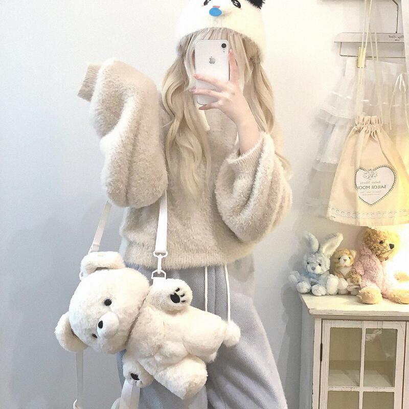 Japanese-Style Gr* Soft Feather Yarn Loose Lantern Sleeve Slimming Sweater Japanese-Style Gr* Soft Feather Yarn Loose Lantern Sleeve Slimming Sweater