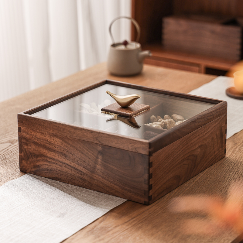 New Chinese walnuts dried fruit tray Living room Dining Room Tea Table Sub solid wood Home Fruit Box Confectionery Melon Fruit containing box-Taobao