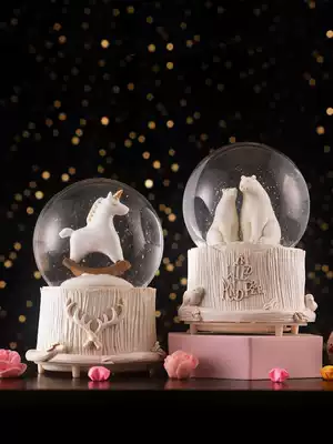 Bear deer music box crystal ball music box dream glowing snow girl girl Heart Children girl birthday gift