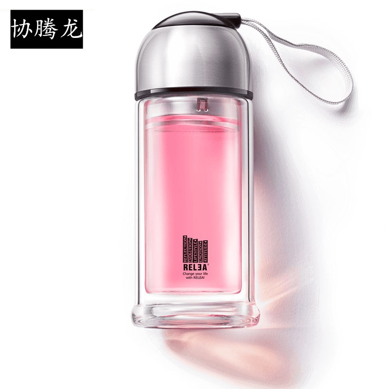 Getting creative association, longteng glass with cover cup double tide portable cup han edition glass cup