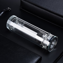 Brand portable double layer thickening crystal glass male heat-resistant glass business cup with tea cup