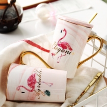 Mark Cup Ins Pink Girl Hearts Marble Textured Ceramic Mug Nordic Lovers Water Cup Coffee Cup With Lid Spoon