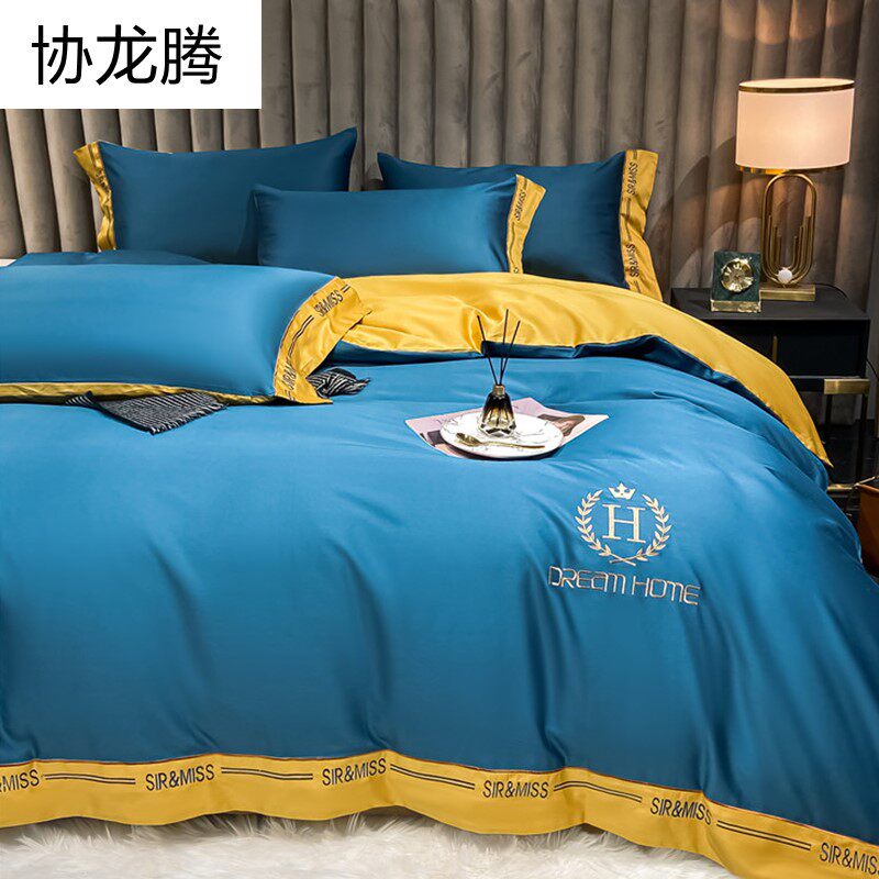 European embroidery bed four-piece cotton cotton texture edging quilt cover skin-friendly naked sleeping sheets bedding three-piece set