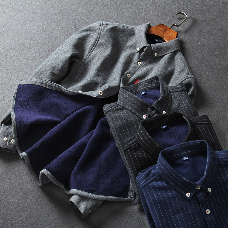 Foreign Trade Days Single Winter Men's Body Wear and Thickened Warm Striped Casual Long Sleeve Shirt Men's Shirts