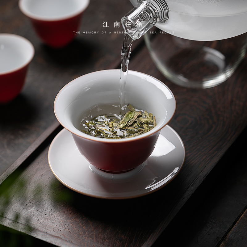 Small jiangnan past kung fu tea set ji red tureen household contracted tea gift set ceramic cups tea cup