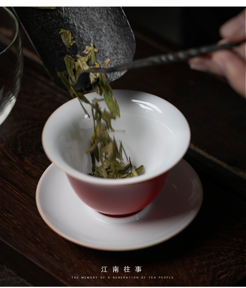 Jiangnan kung fu tea set three to tureen tea cups past a single household ji red glaze large - sized ceramic tea bowl